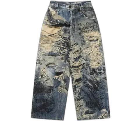 Acne Studios 2023M Torn Scribble Print Denim Jeans
