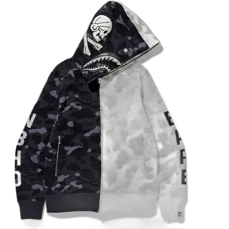 BAPE x Neighborhood Split Camo Shark Full Zip Hoodie