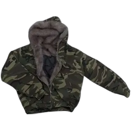 Flee GFN Camo Hooded Dark Faux Fur Jacket