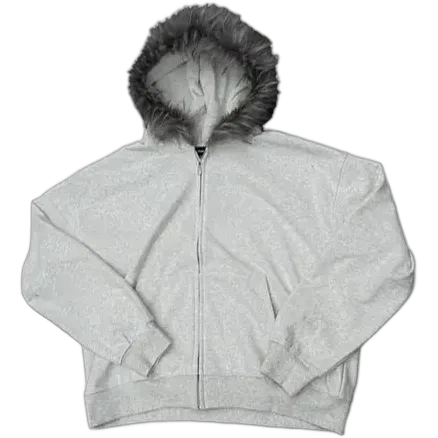 Faux Fur Zip-Up Hoodie Light Grey