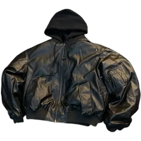 Flee GFN Heavy Leather Hooded Bomber Jacket