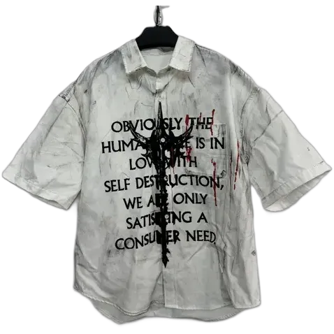 Hell System Distressed Short Sleeve Shirt