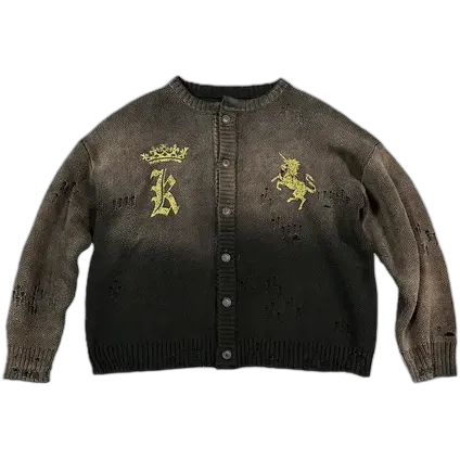 KLICK CLAK Distressed Washed Knit Cardigan