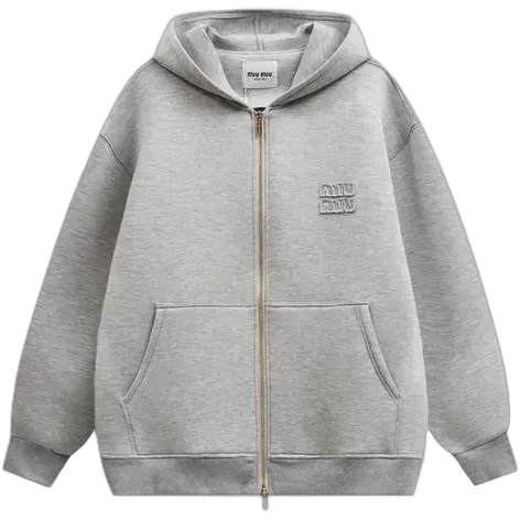 Miu Miu Boxy Fit Grey Zip-Up Hoodie