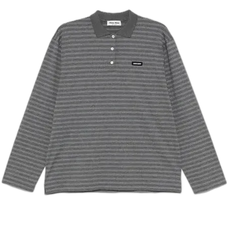Miu Miu Grey Striped Long Sleeve Polo