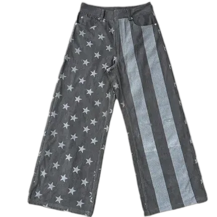 noEmosen Baggy USA Flag Jeans Gray