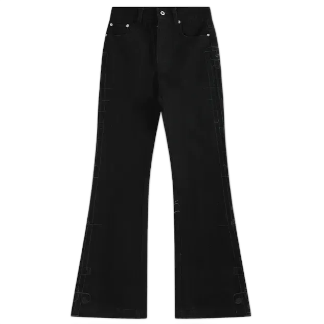 noEmosen Embroidered Music Note Flared Jeans Black