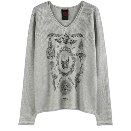 noEmosen Grey Skull Print Long Sleeve