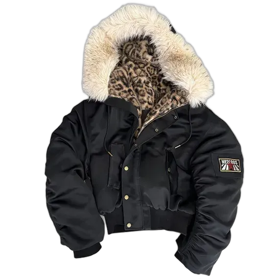 noEmosen Leopard Fur Collar Bomber Jacket