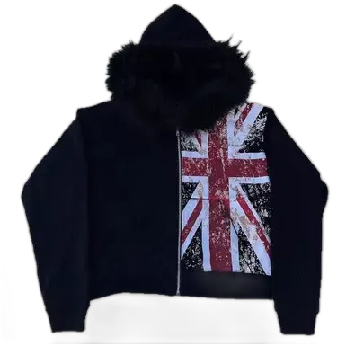 UK Faux Fur Trimmed Zip Up Hoodie