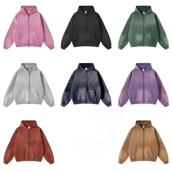 Unbranded Blank Washed Zip-Up Hoodies #2