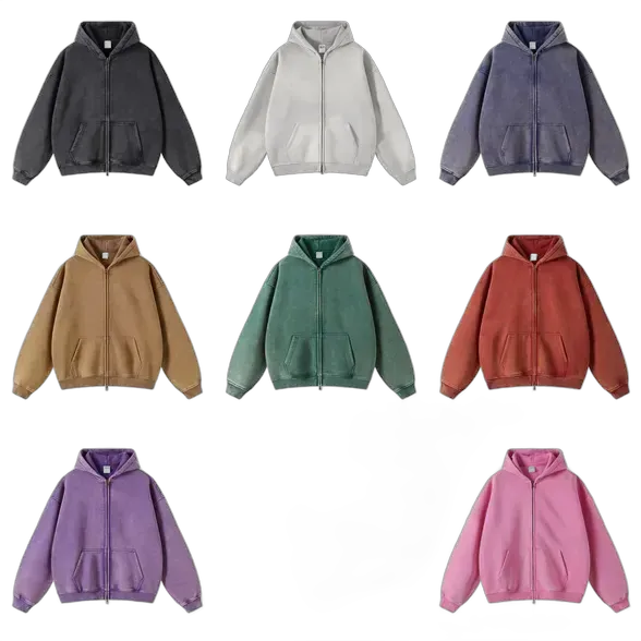 Unbranded Blank Washed Zip-Up Hoodies #3