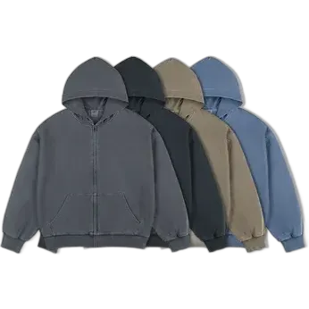 Unbranded Blank Washed Zip-Up Hoodies #1