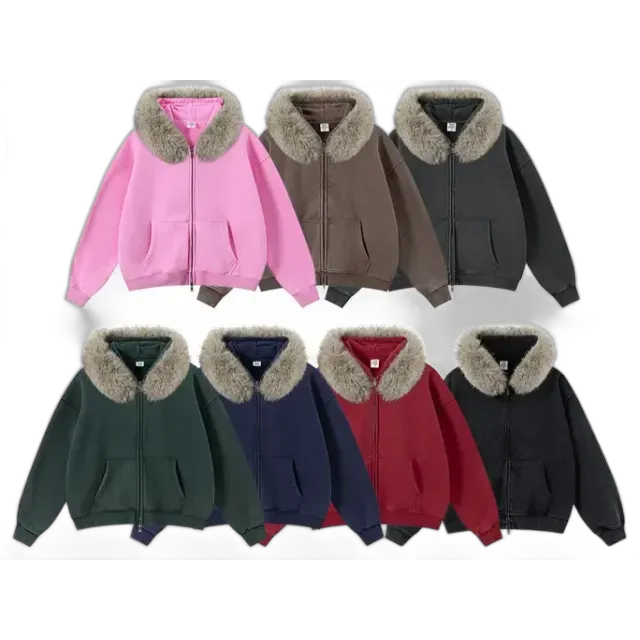Unbranded Boxy Fit Faux Fur Zip-Up Hoodies