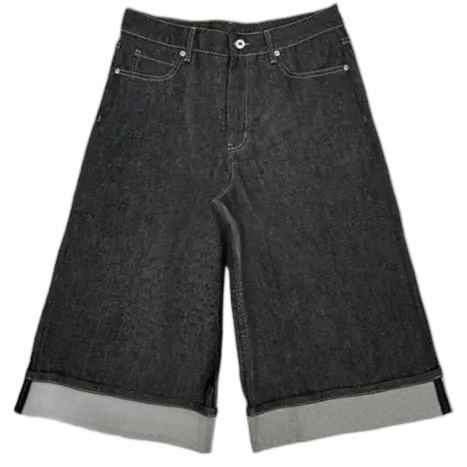 WANNA LAB Cuffed Raw Denim Shorts