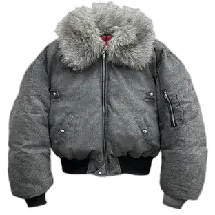 WANNA LAB Faux Fur Collar Bomber Jacket