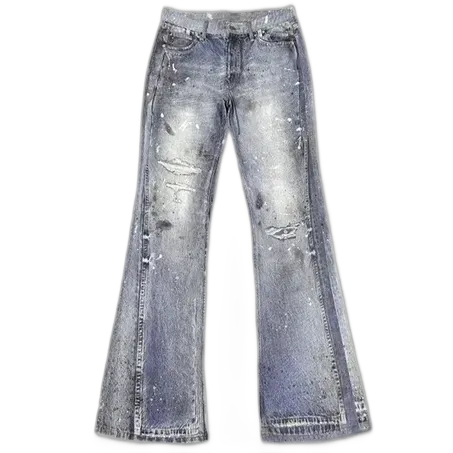 WANNA LAB Ice Blue Distressed Flared Jeans
