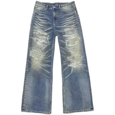 WANNA LAB Light Blue Whisker Jeans