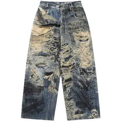 Acne Studios 2023M Torn Scribble Print Denim Jeans — product photo