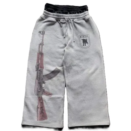 Ak-47 Print Double Waisted Grey Sweatpants — product photo
