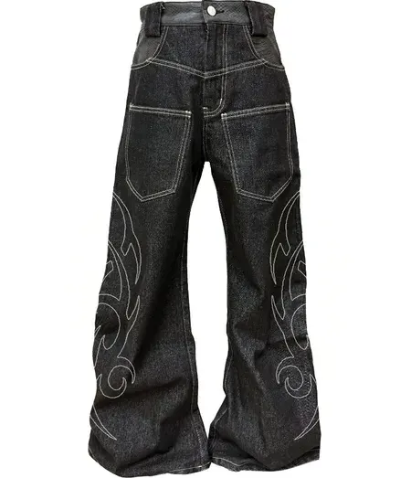 DETW Raw Denim Tribal Pattern Baggy Jeans — product photo