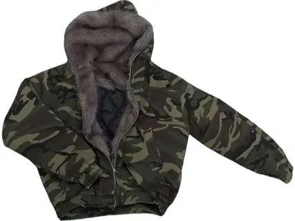 Flee GFN Camo Hooded Dark Faux Fur Jacket — product photo
