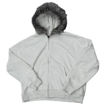 Faux Fur Zip-Up Hoodie Light Grey — product photo