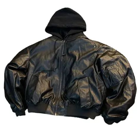 Flee GFN Heavy Leather Hooded Bomber Jacket — product photo