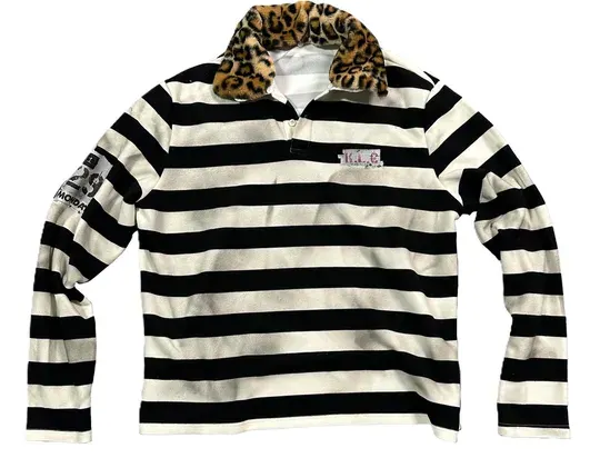 KLICK CLAK Striped Leopard Long Sleeve Polo — product photo
