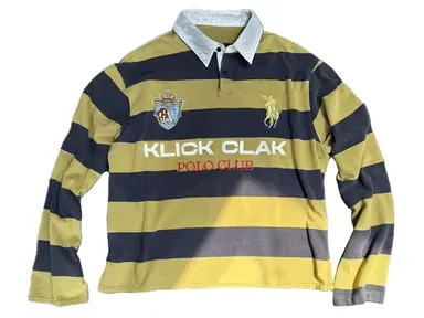 KLICK CLAK Yellow Striped Long Sleeve Polo — product photo