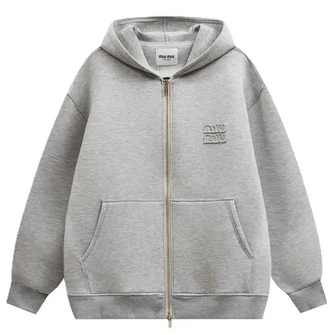 Miu Miu Boxy Fit Grey Zip-Up Hoodie — product photo