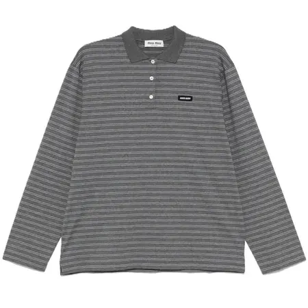 Miu Miu Grey Striped Long Sleeve Polo — product photo