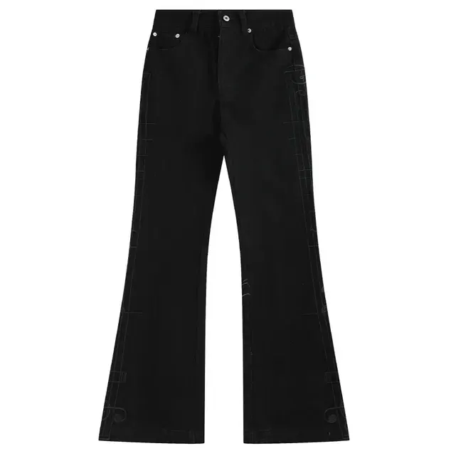 noEmosen Embroidered Music Note Flared Jeans Black — product photo