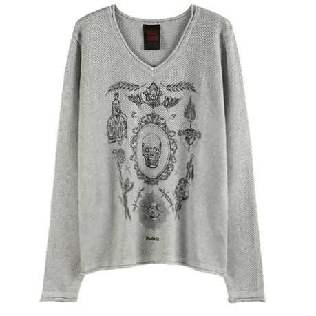 noEmosen Grey Skull Print Long Sleeve — product photo