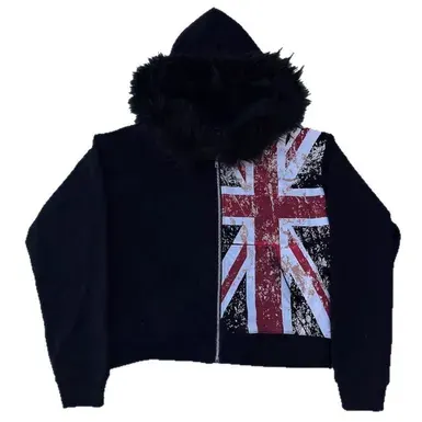 UK Faux Fur Trimmed Zip Up Hoodie — product photo