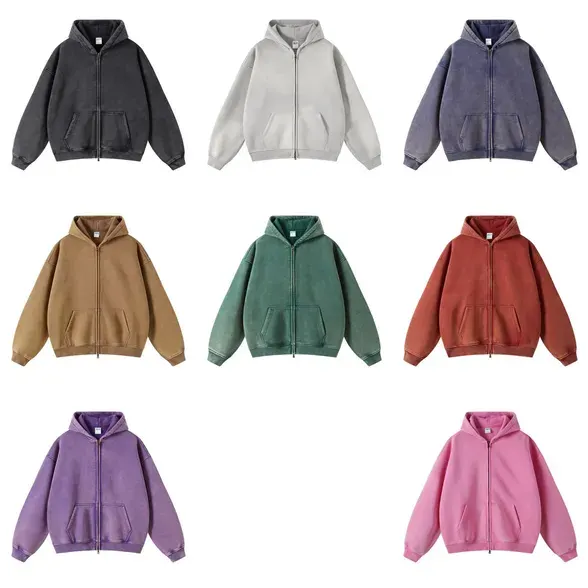 Unbranded Blank Washed Zip-Up Hoodies #3 — product photo