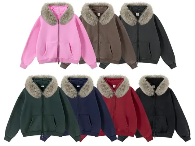 Unbranded Boxy Fit Faux Fur Zip-Up Hoodies — product photo