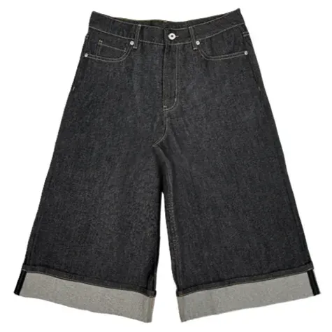 WANNA LAB Cuffed Raw Denim Shorts — product photo