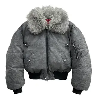 WANNA LAB Faux Fur Collar Bomber Jacket — product photo