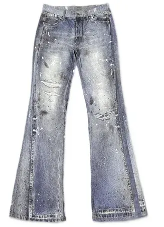 WANNA LAB Ice Blue Distressed Flared Jeans — product photo