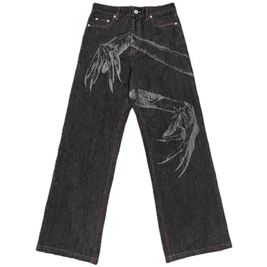 WANNA LAB Red Stitching Raw Denim Pants — product photo